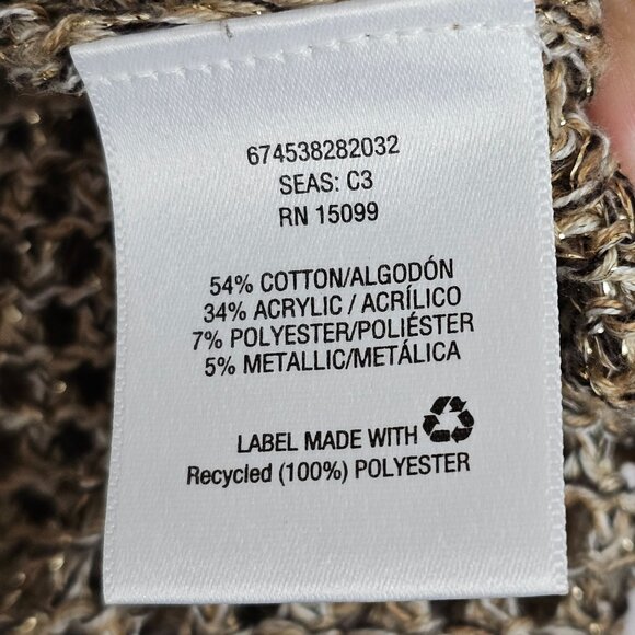 Womens Open Front Knit Cardigan 2X Browns Gold Metallic Threading Sleeveless - Picture 11 of 16